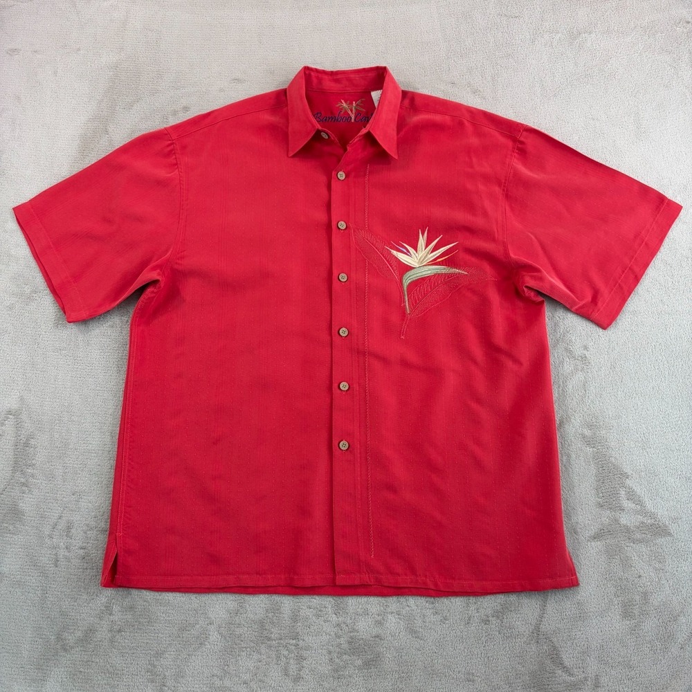 Bamboo Cay Birds Of Paradise Embroidery Shirt‎ Men Large Red Hawaiian Sopranos